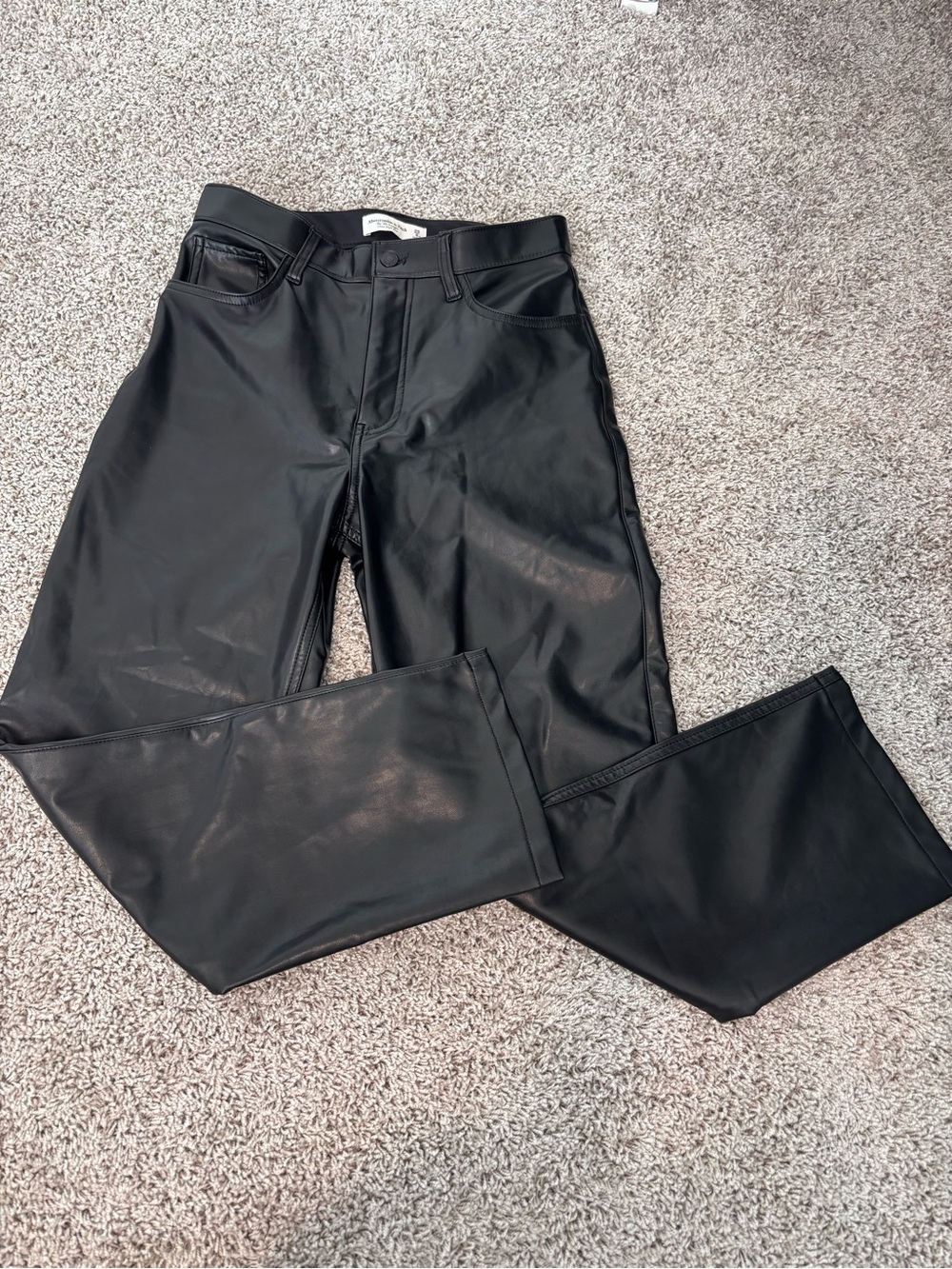 Abercrombie & Fitch Black Faux Leather Ultra High-Rise Straight Pants